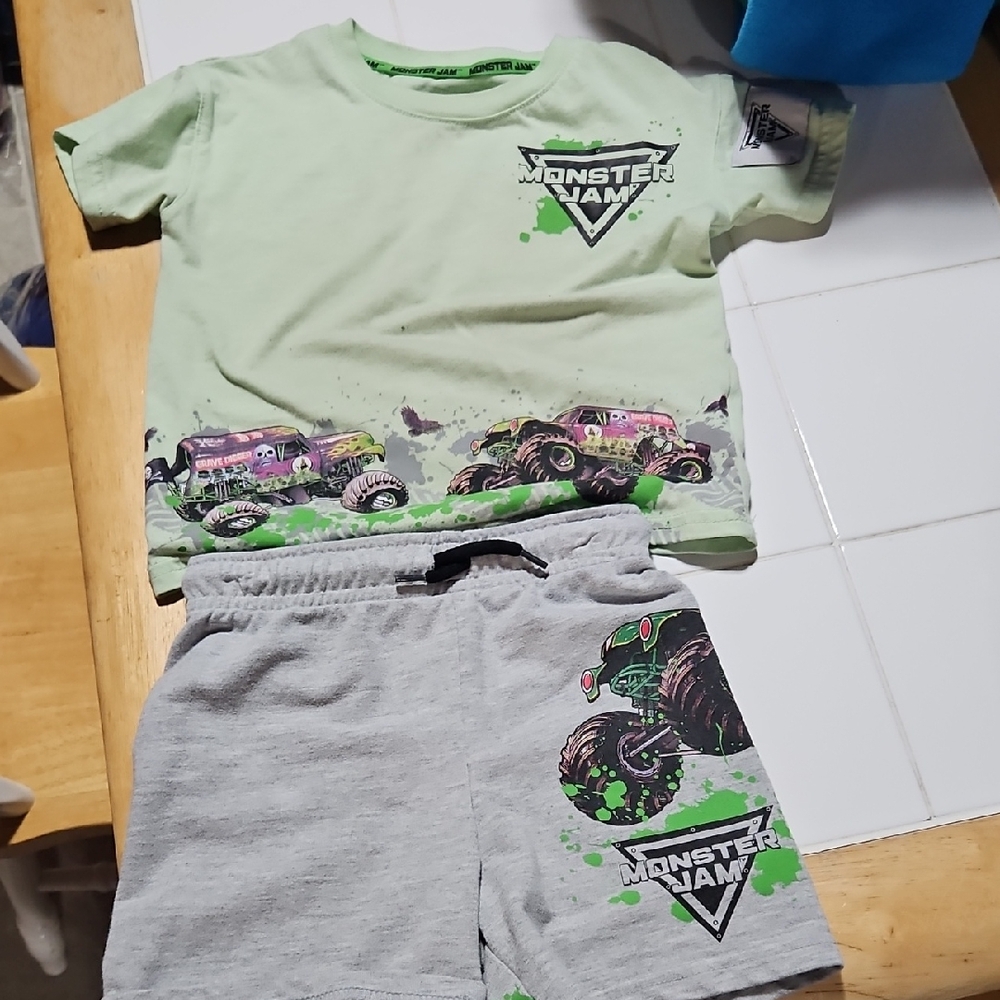 Monster Jam Light Green Tee & Shorts